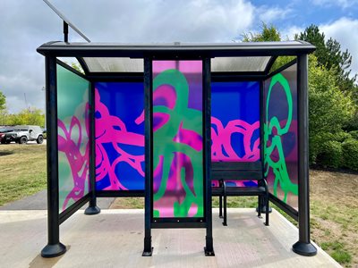A creative bus shelter in Portland, Maine.